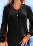 Solid Reticular Long Sleeve Tunic Top