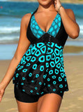 Spaghetti Strap Printed Tankini Set