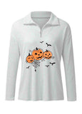 Halloween Pumpkin Zipper Stand Collar Sweatshirt