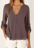 V-Neck Button Chiffon Blouse