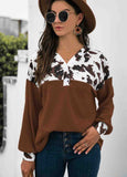 Leopard Stitched Button Long Sleeve Top