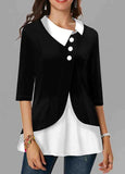 Solid Color Patchwork Lapel Blouse