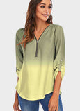 Zip Pull Sleeve Gradient Printed Chiffon Top