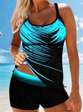 Spaghetti Strap Printed Tankini Set