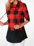 Plaid Drawstring Detail Long Sleeve Sweatshirt