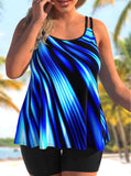 Plus Size Double Straps Printed Tankini Set