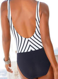 Stripe Splice color Strap V-Neck Sexy One-piece Swimsuits - soofoom.com