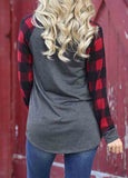 Plaid Splicing Pullover  T-shirt