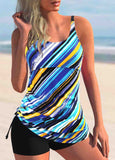 Tie Side Rainbow Stripe Tankini Set