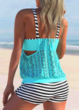 Striped Lace Stitching Tankini Set