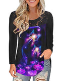 Print Crinkle Chest Long Sleeve T Shirt