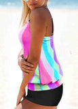 Rainbow Stripe Spaghetti Strap Tankini Set