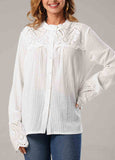 Button Up Lace Stitching White Blouse