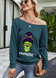 Halloween Momster' Skull Boatneck Sweatshirt