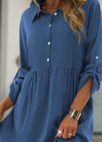 Shirt Collar Shift Long Sleeve Cotton-Blend Dresses