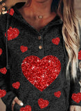 Sequin Heart-shaped Drawstring Pocket Hoodies