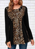 Leopard Stitching Long Sleeve Top