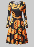 Halloween Pumpkin Print Long Sleeve Dress