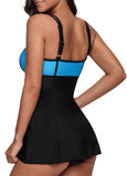 Spaghetti Strap Contrast Mid Waist Tankini Set - soofoom.com