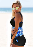 Leaf Print Bowknot Front Tankini Set - soofoom.com