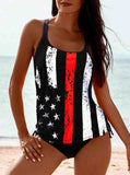 Strap Flag Stripe Swimsuit Set