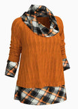 Knit Plaid Twisted Pattern Cowl Neck Sweater