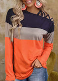 Color Block Criss-Cross One Sided   T-Shirt