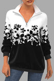 Zipper Stand Collar Printed Sweatshirt