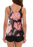 Double Straps Tie Dye Print Lace Up Tankini Set