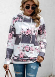 Striped Flower Print Long Sleeve Hoodie