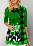 Button Plaid Color Block Tunic Top