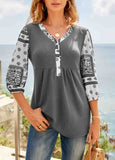 Tribal Print V Neck 3/4 Sleeve Tunic Top