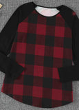 Plaid Splicing Round Neck T-shirt