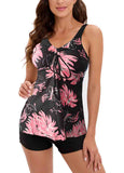 Double Straps Tie Dye Print Lace Up Tankini Set