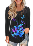 Print Crinkle Chest Long Sleeve T Shirt