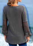 Solid Reticular Long Sleeve Tunic Top