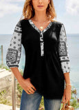 Tribal Print V Neck 3/4 Sleeve Tunic Top