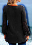 Solid Reticular Long Sleeve Tunic Top