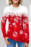 Christmas Snowflake Print Red Long Sleeve Sweatshirt