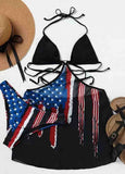 3Pcs American Flag Halter Bikini Set