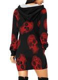 Double Side Skull Print Pockets Long Sleeve Hoodie