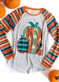 Serape Halloween Pumpkin Leopard Long Sleeve Top