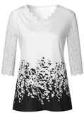 Printed Lace Stitching T-Shirt