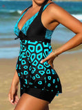 Spaghetti Strap Printed Tankini Set