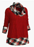 Knit Plaid Twisted Pattern Cowl Neck Sweater