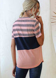 Stripe Print White Round Neck Contrast T Shirt