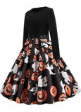 Black & Orange Pumpkin Ghost Fit & Flare Dress