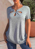 Cutout Neck Short Sleeve T Shirt