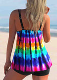 Rainbow Tie Dye Print Wide Strap Tankini Set