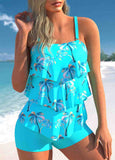 Printed Layered Hem Tankini Top